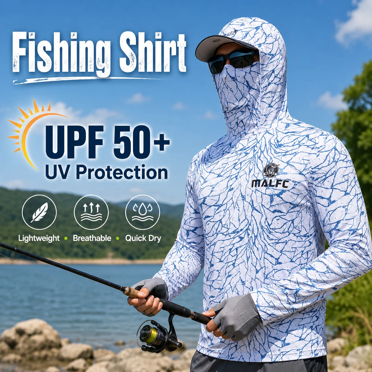 Fishing Mask Sun Protection - Мужская рубашка с длинными рукавами для